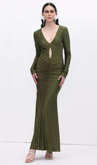 V Neck Ruched Maxi Dress