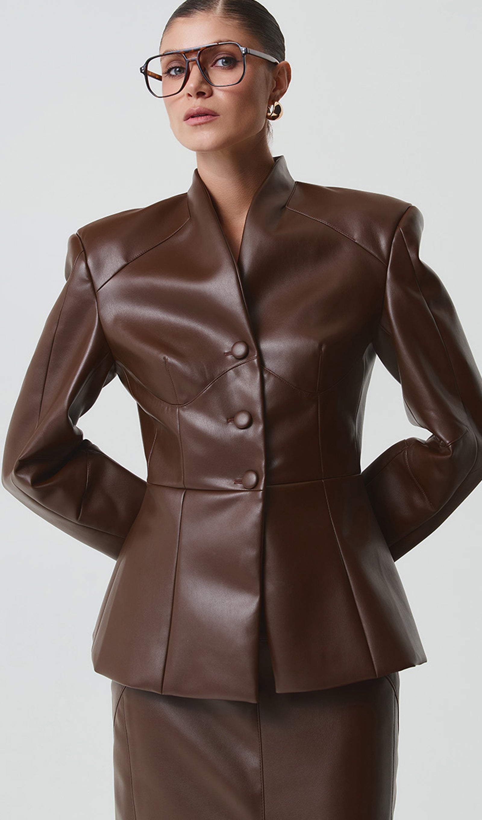 Faux Leather Jacket & Midi Skirt Set