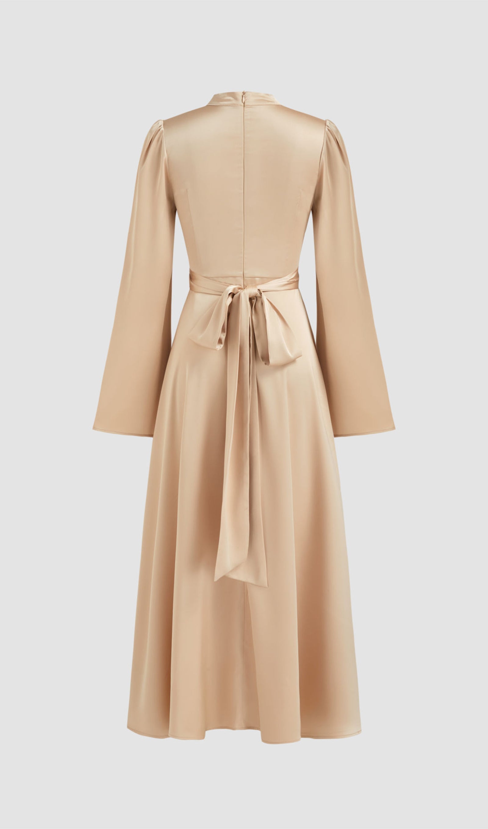 Solid Satin Long Sleeve Maxi Dress