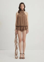 Ruffle Halter Irregular Backless Mini Dress