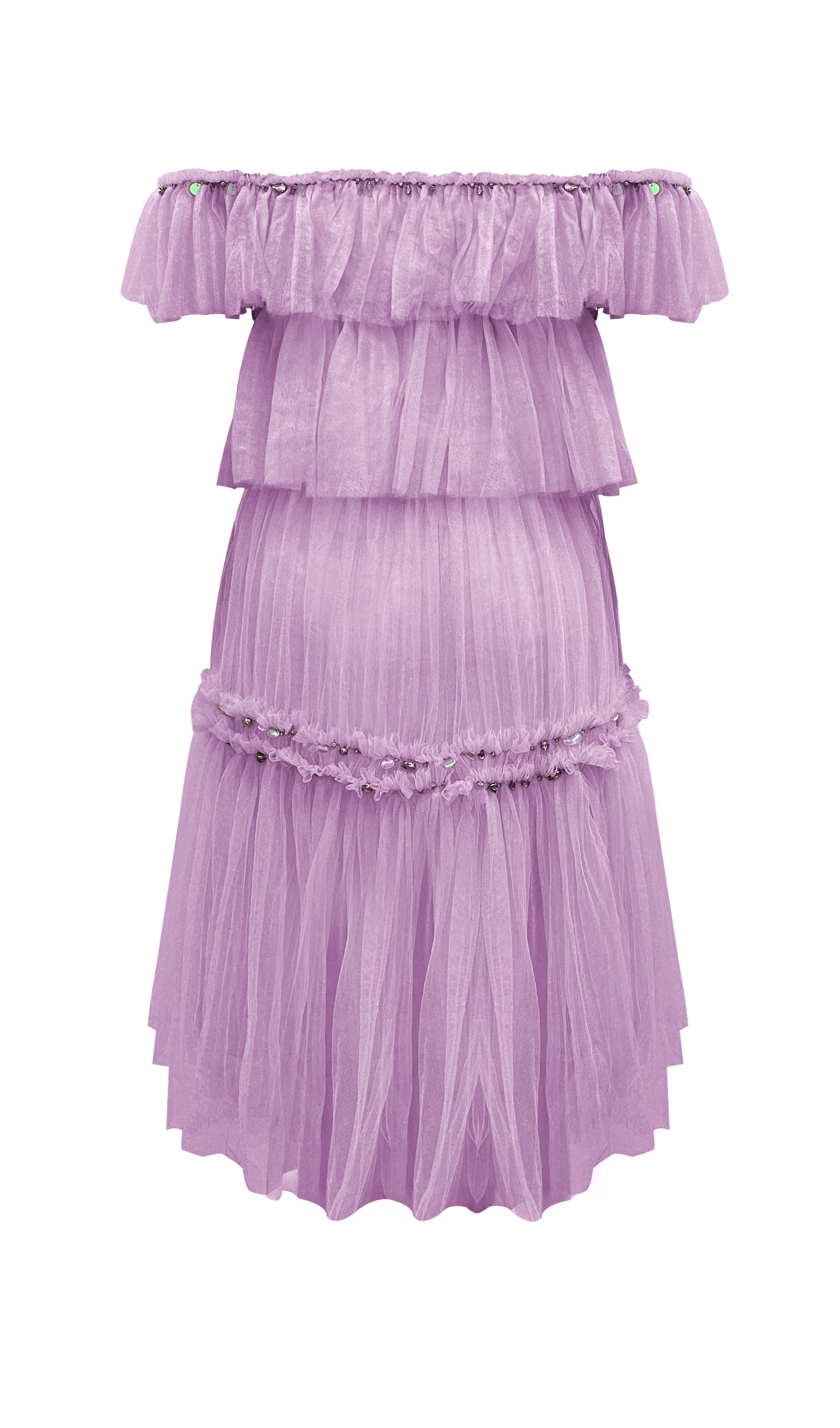 A Line Off Shoulder Layered Midi Dress