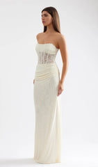 Off Shoulder Lace Bodice Maxi Dress