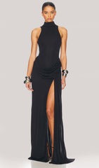 Solid Jersey Slit Maxi Dress In Black