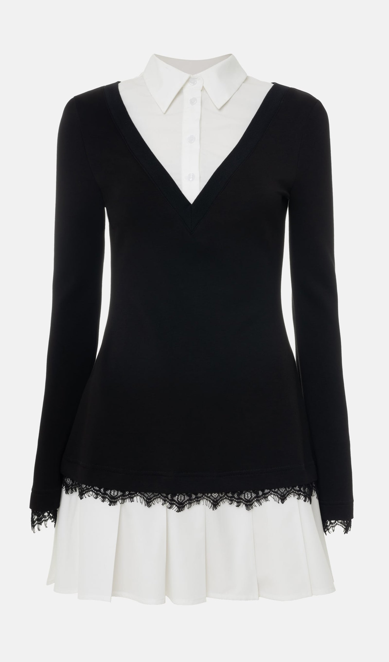 Shirt With Imitation Lace Decor Mini Dress