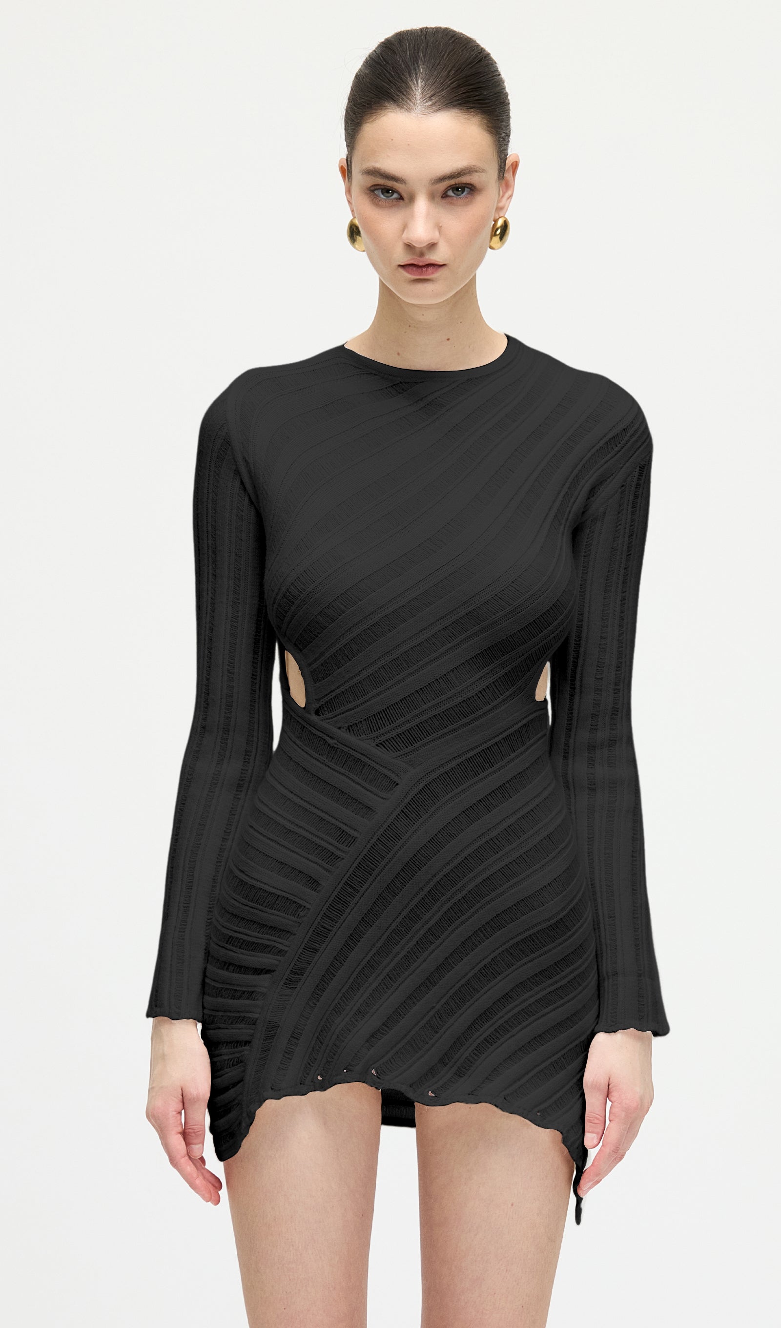 Hollow Out  Mini Dress In Black