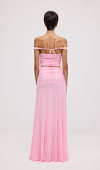 Mesh Top & Maxi Skirt In Pink