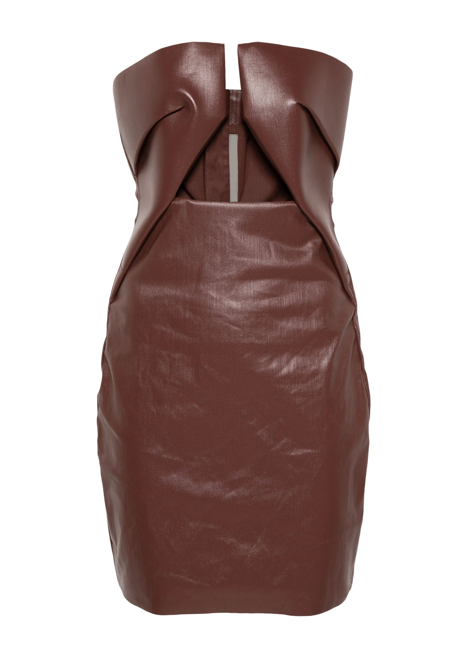 Strapless Cutout Coated-Denim Mini Dress