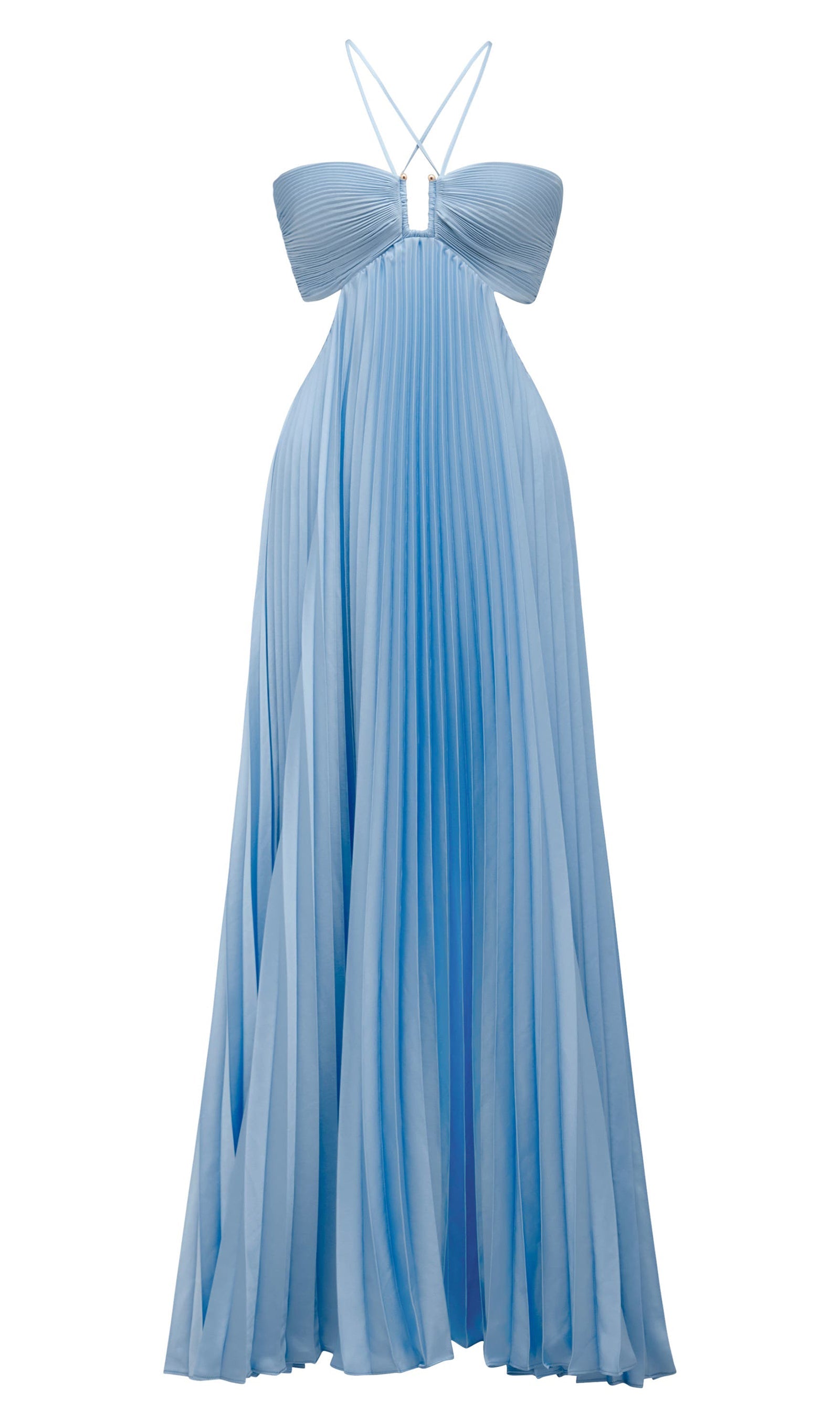 Solid Cut Out Tie Back Plisse Maxi Dress