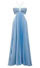 Solid Cut Out Tie Back Plisse Maxi Dress