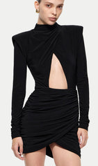 Jersey Cutout Draped Mini Dress In Black