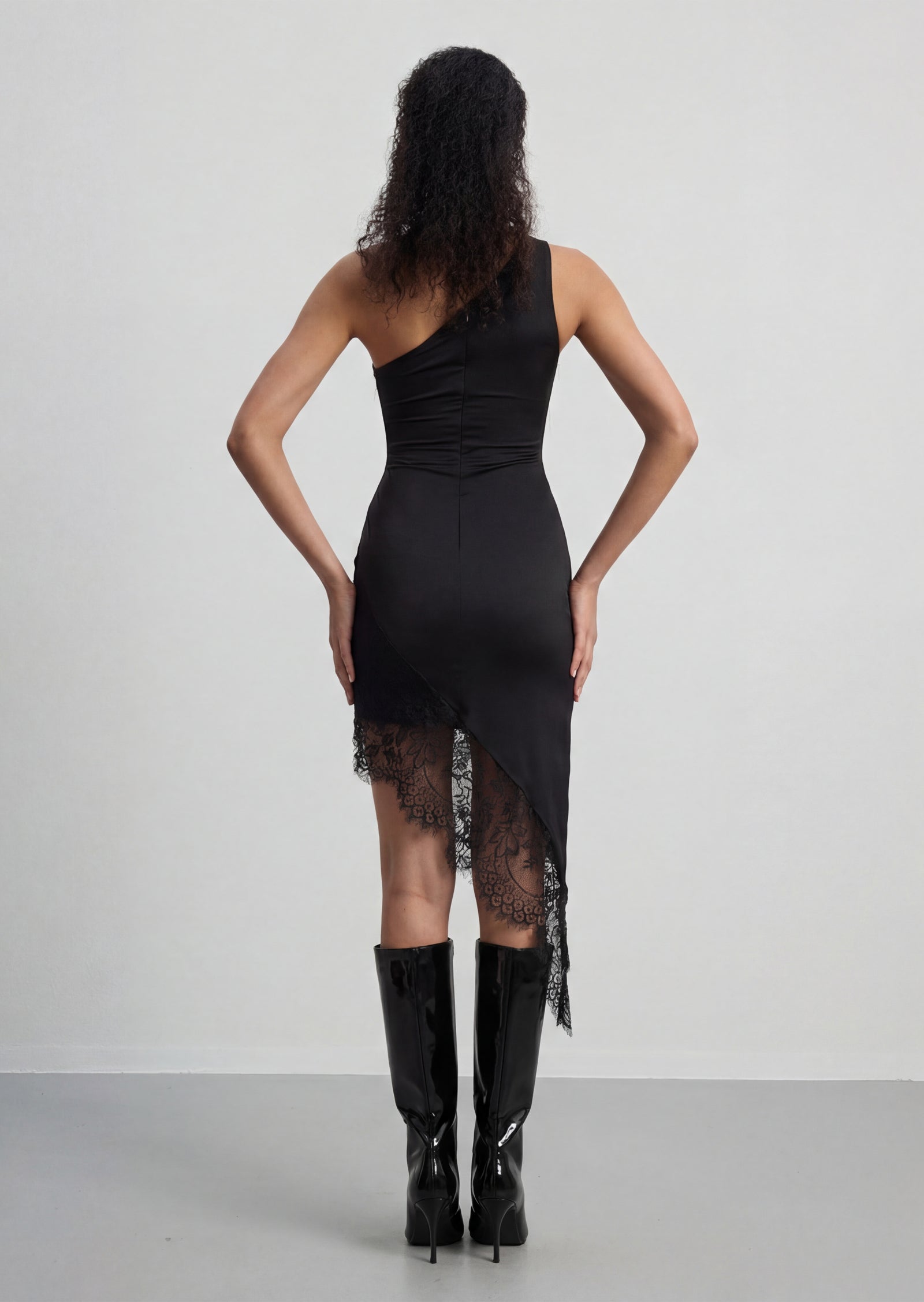 One Shoulder Satin Asymmetrical Mini Dress