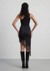 One Shoulder Satin Asymmetrical Mini Dress