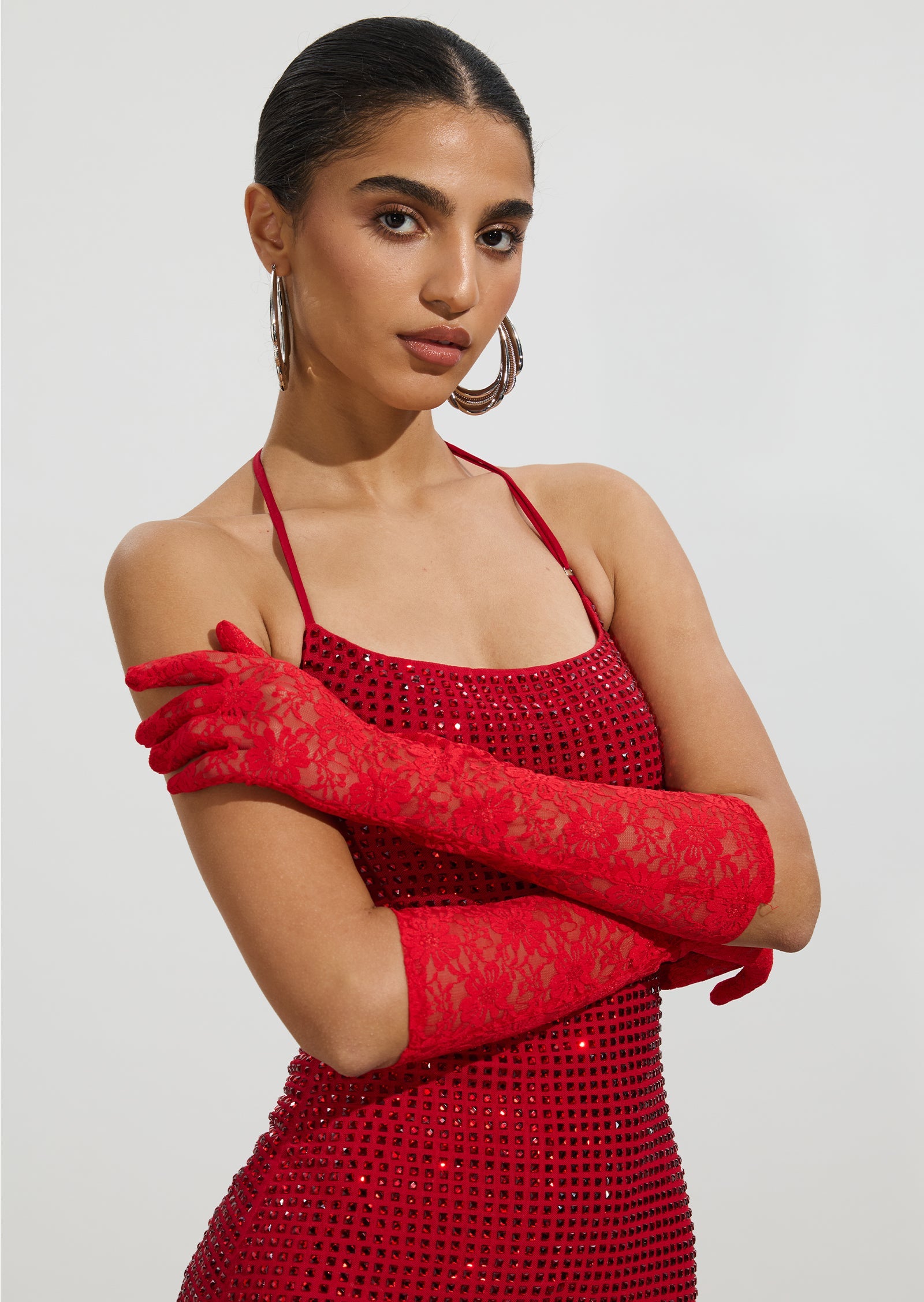 Long Lace Gloves In Red