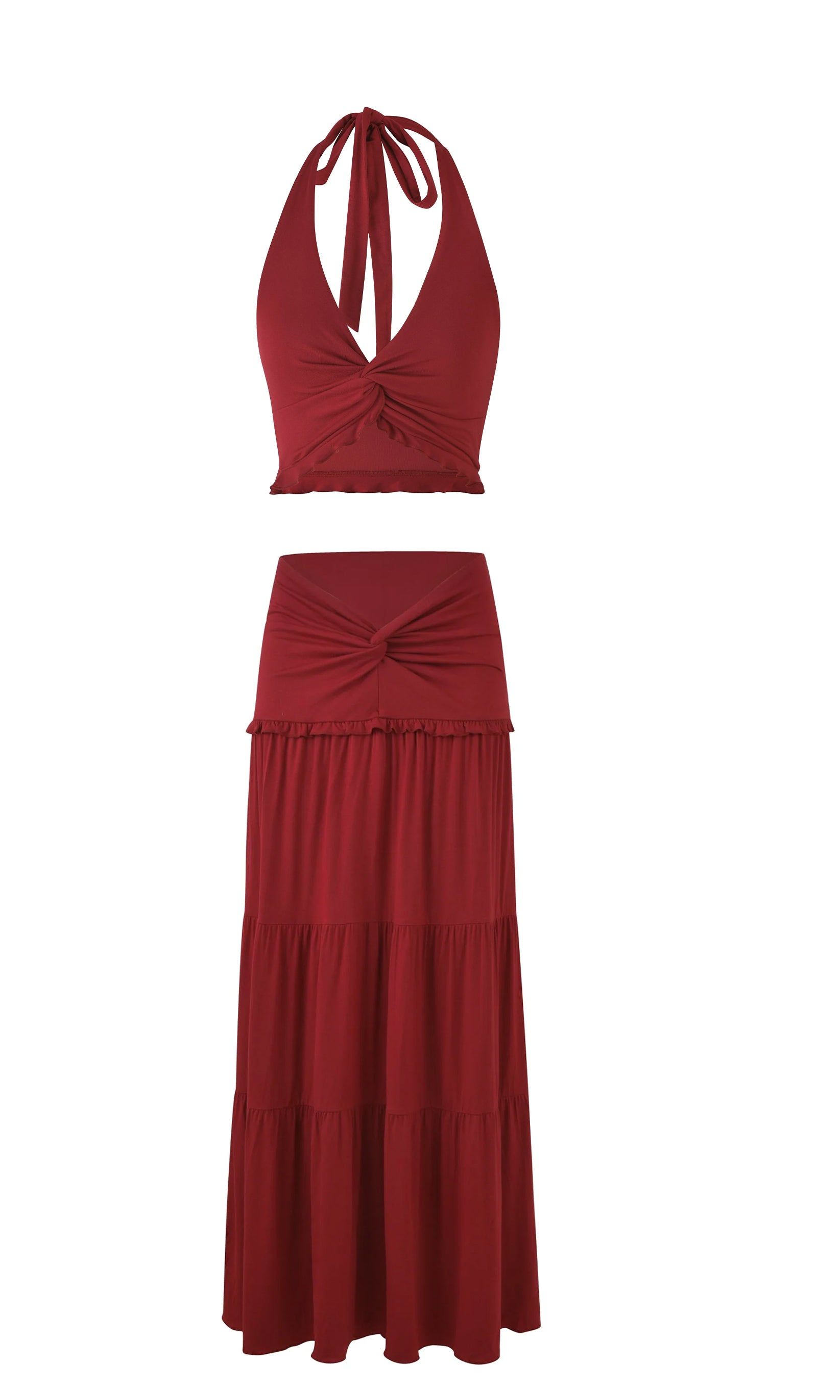 Halter Top & Twist Ruffled Maxi Skirt Sets