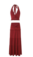 Halter Top & Twist Ruffled Maxi Skirt Sets