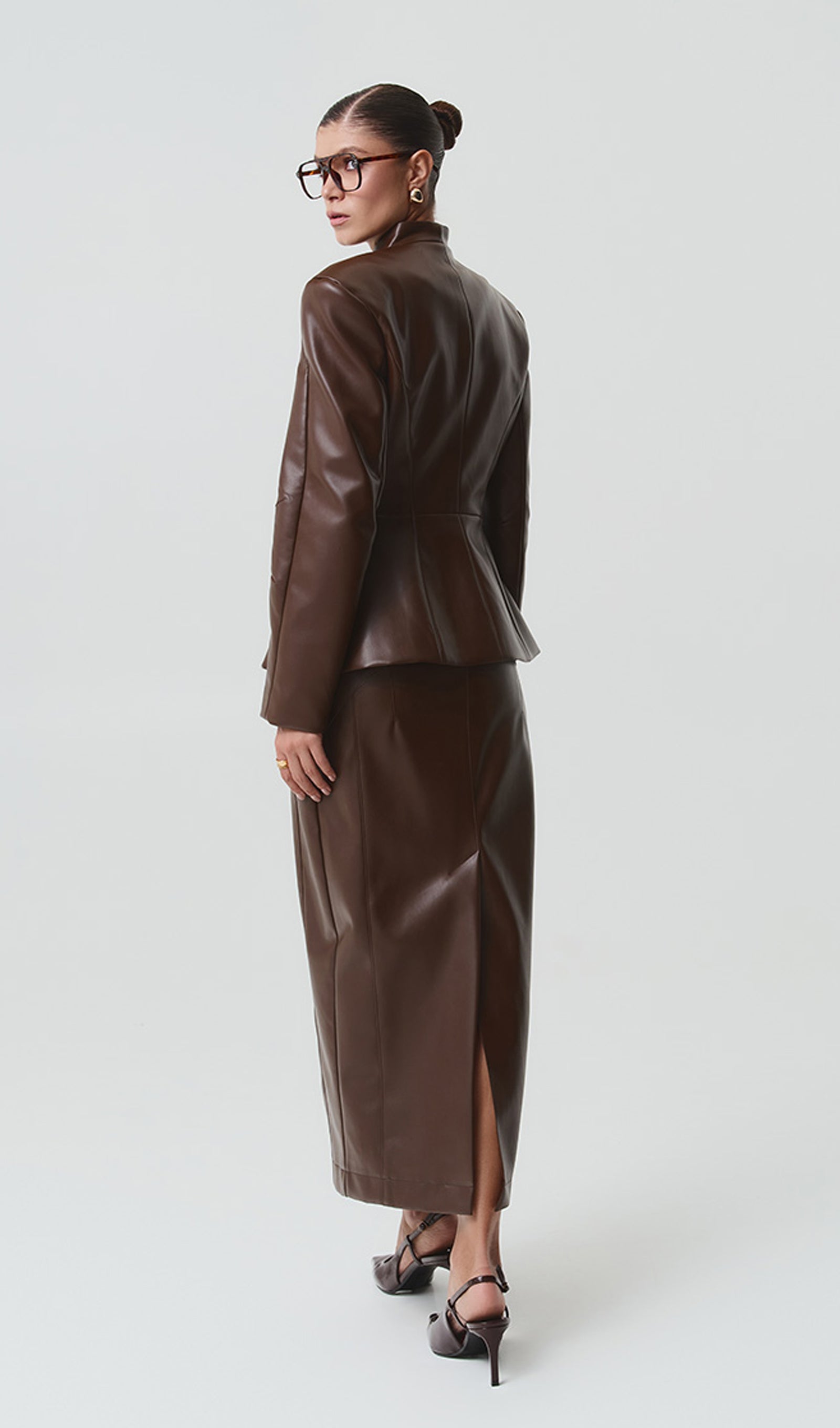 Faux Leather Jacket & Midi Skirt Set