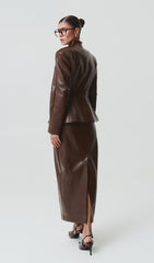 Faux Leather Jacket & Midi Skirt Set