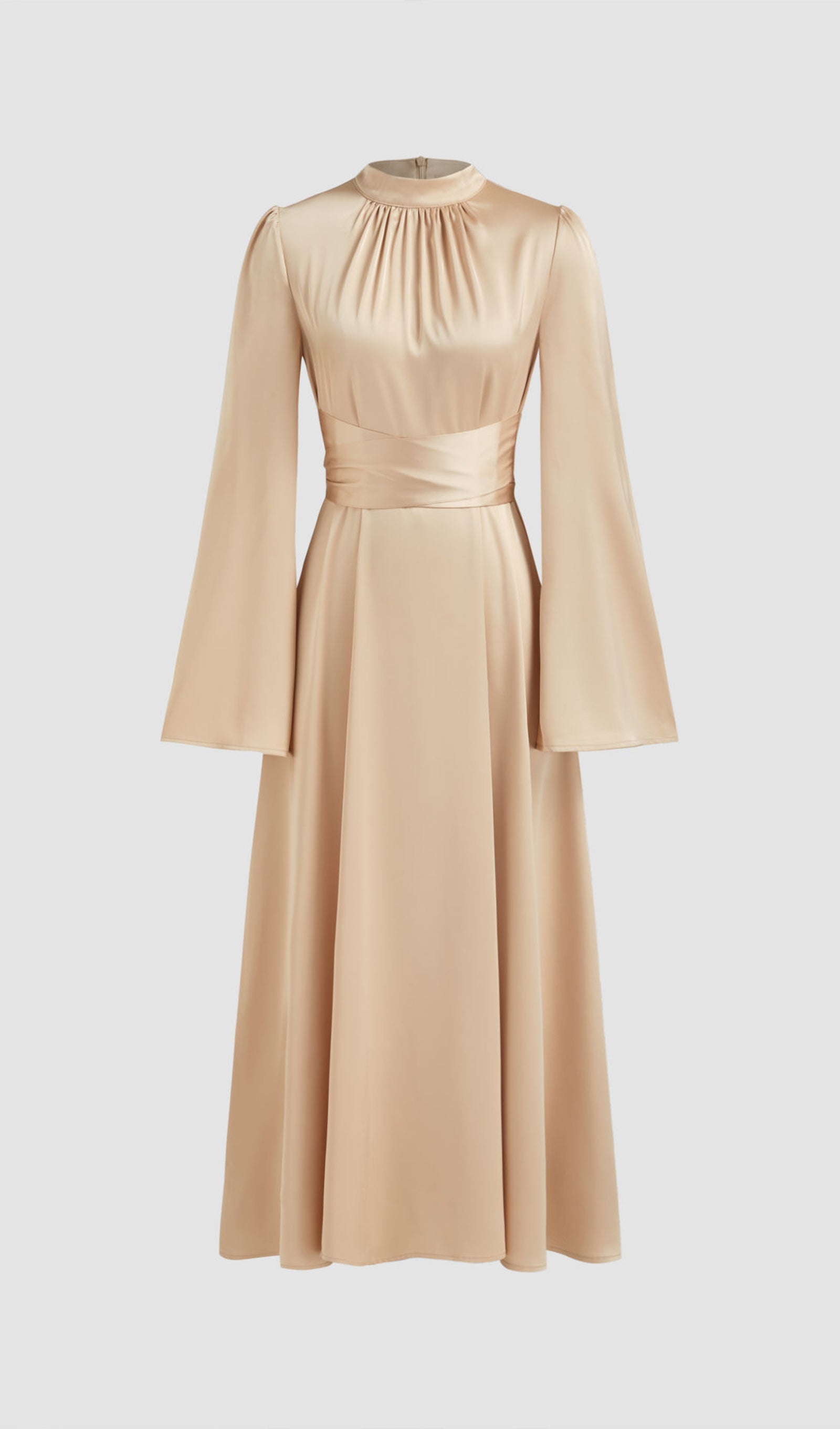 Solid Satin Long Sleeve Maxi Dress
