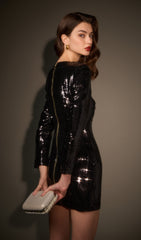 Stretch Sequin Mini Dress In Black