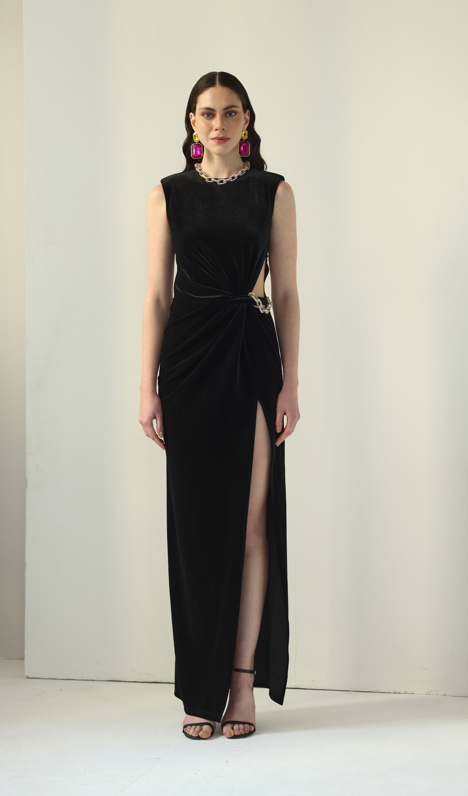 Embellished Velvet Split Maxi Dress