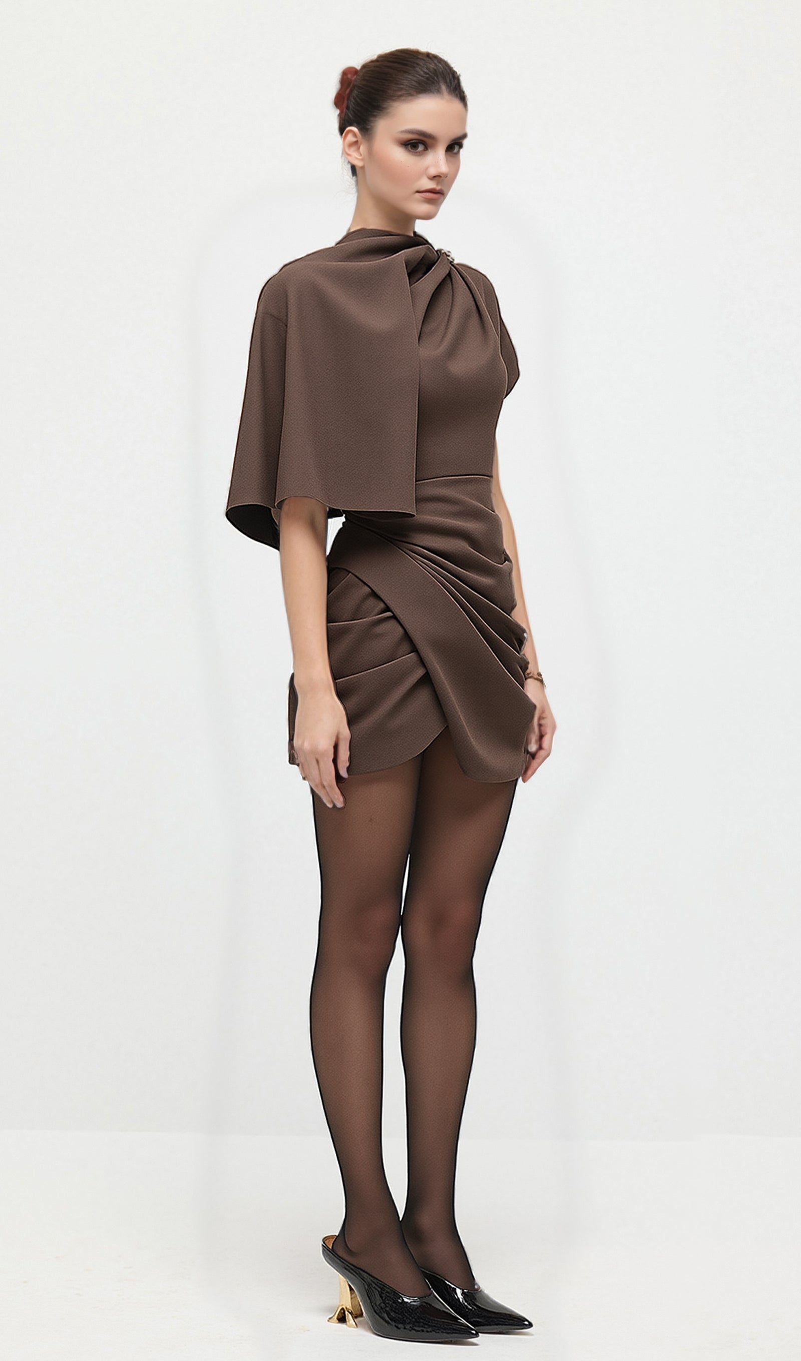 Metallic Ruched Asymmetrical Mini Dress