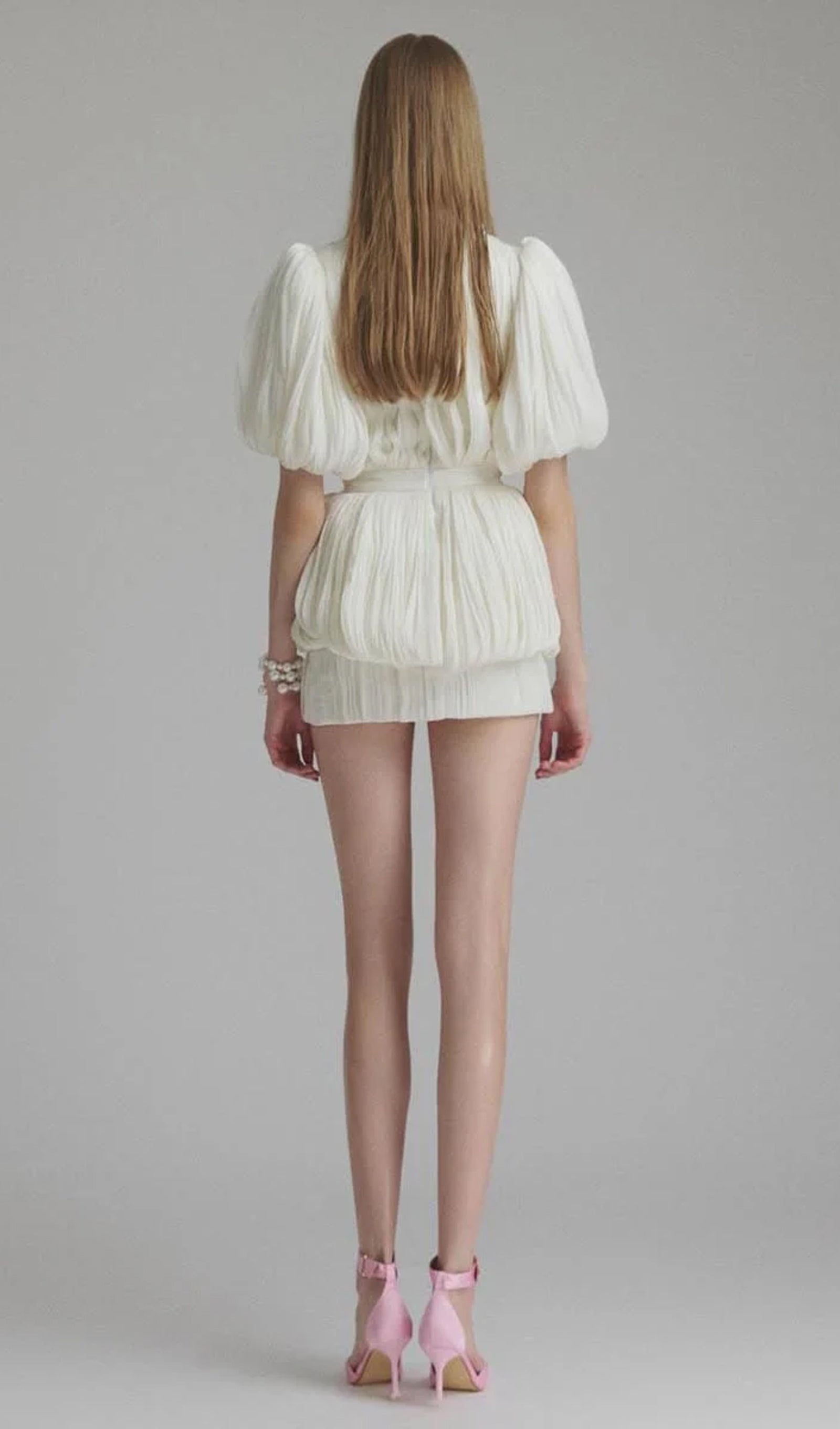 V Neck 3D Floral Pleated Mini Dress