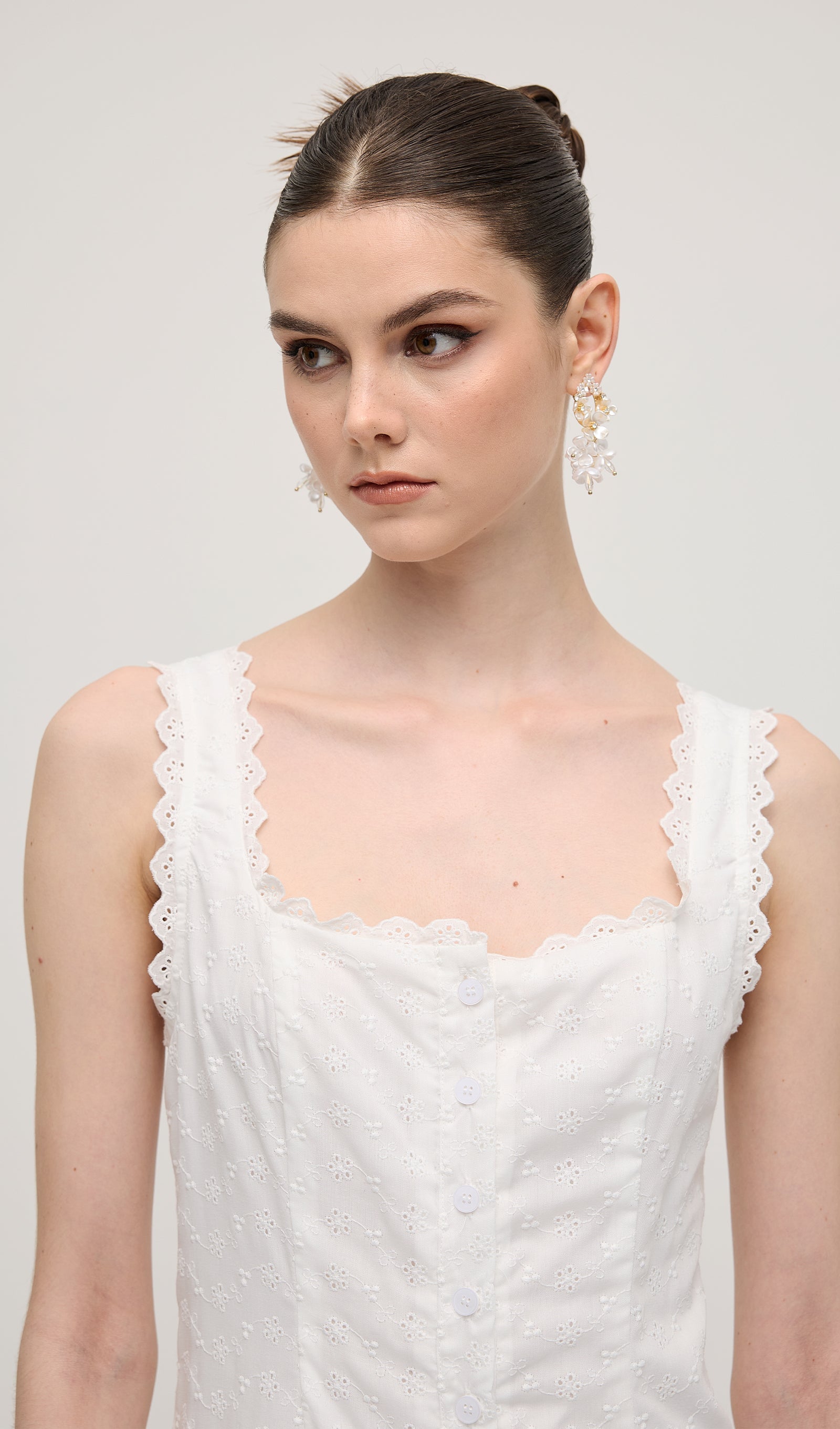 Solid Eyelet Sleeveless Midi Dress