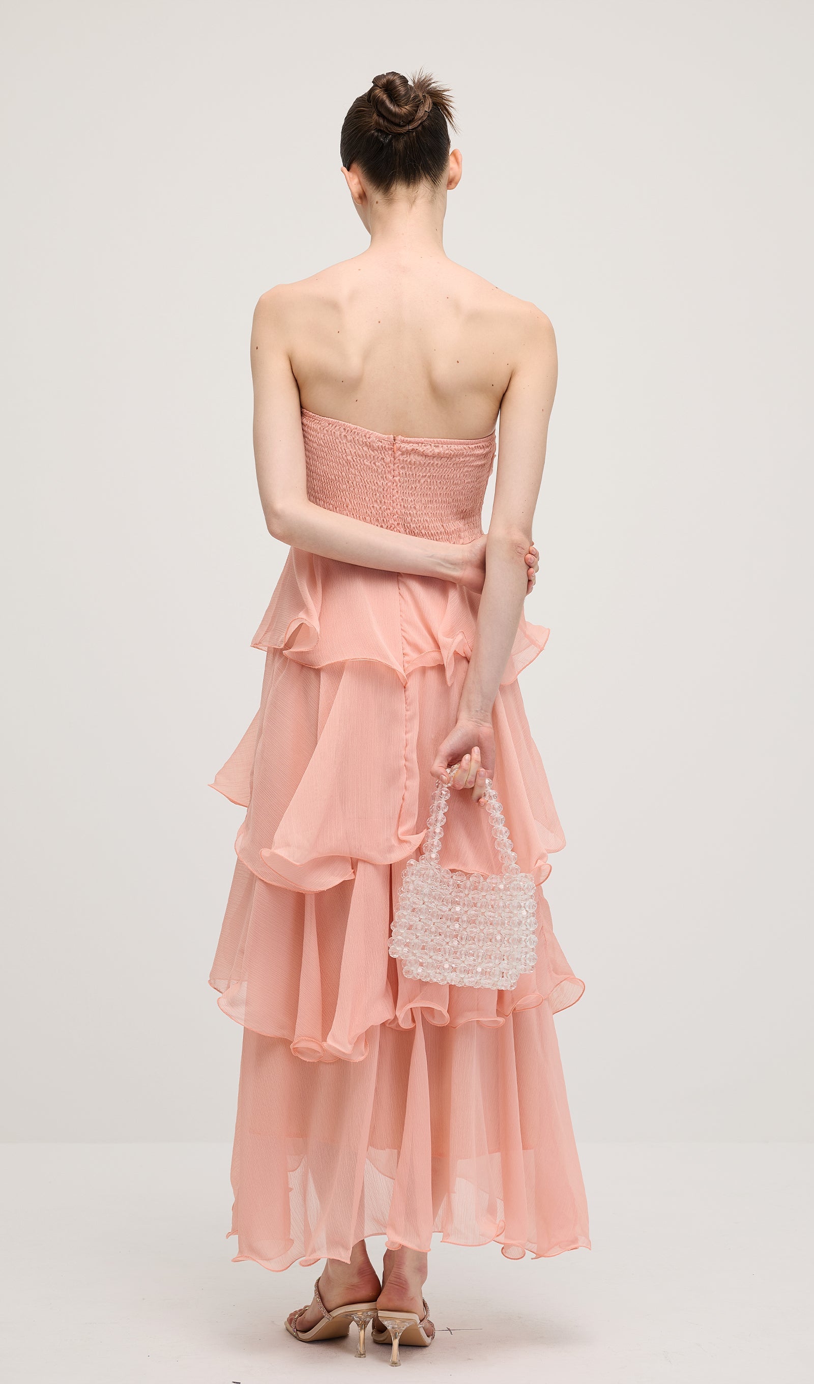 Strapless Layered Midi Dress In Pink
