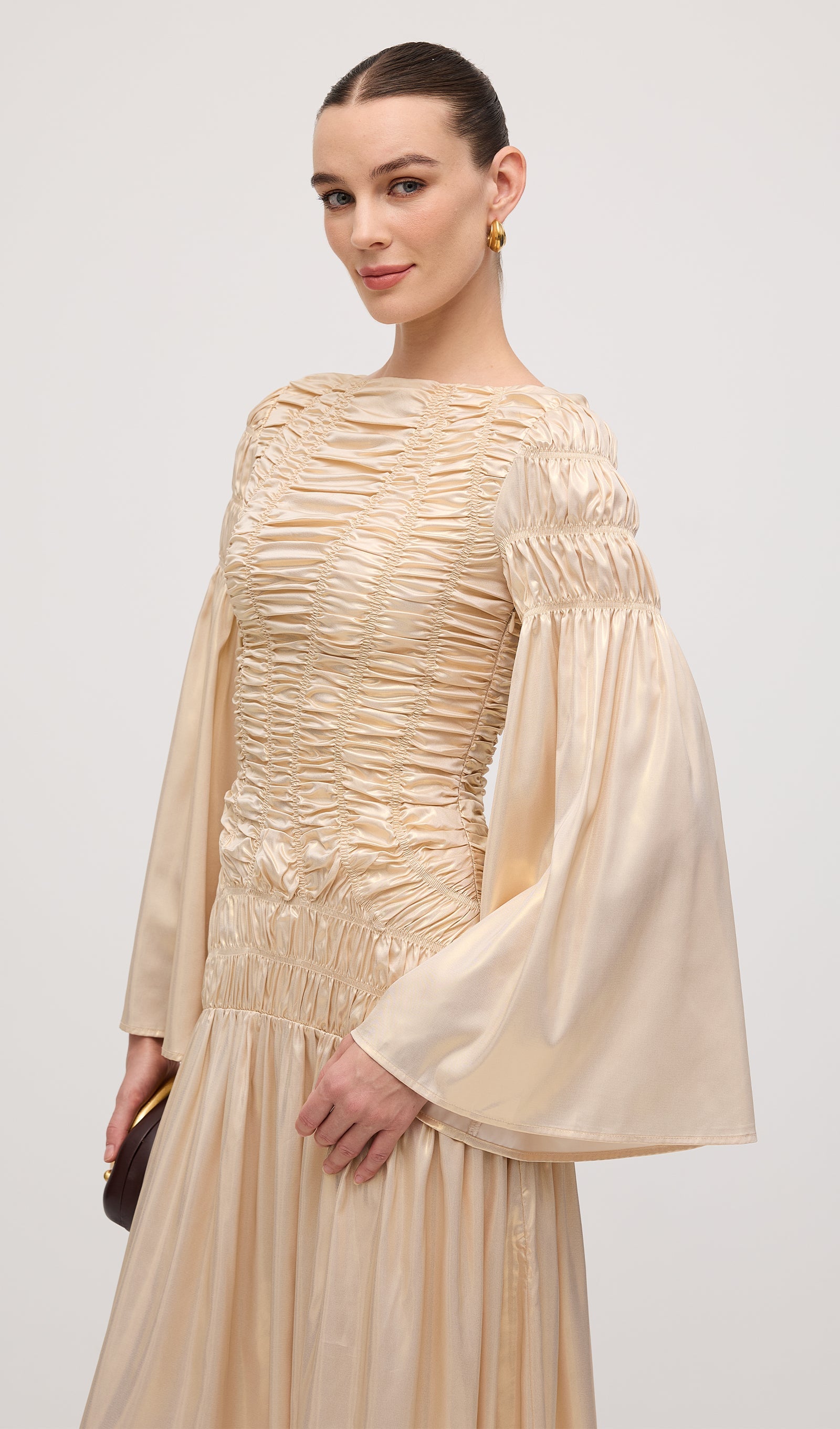 Metallic Elasticated Gathers Maxi Dress In Solid