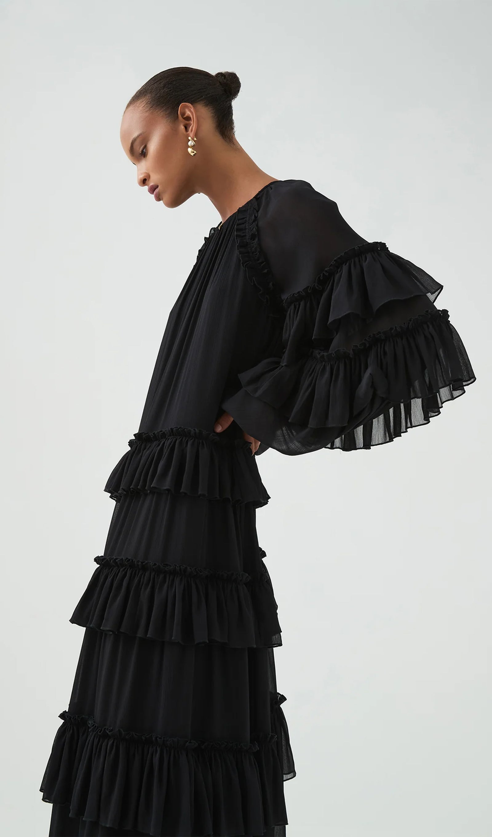 Ruffle Tiered Puff Sleeve Maxi Dress