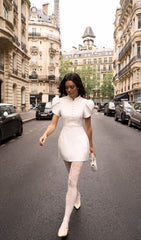 Mini Dress With High Collar In White