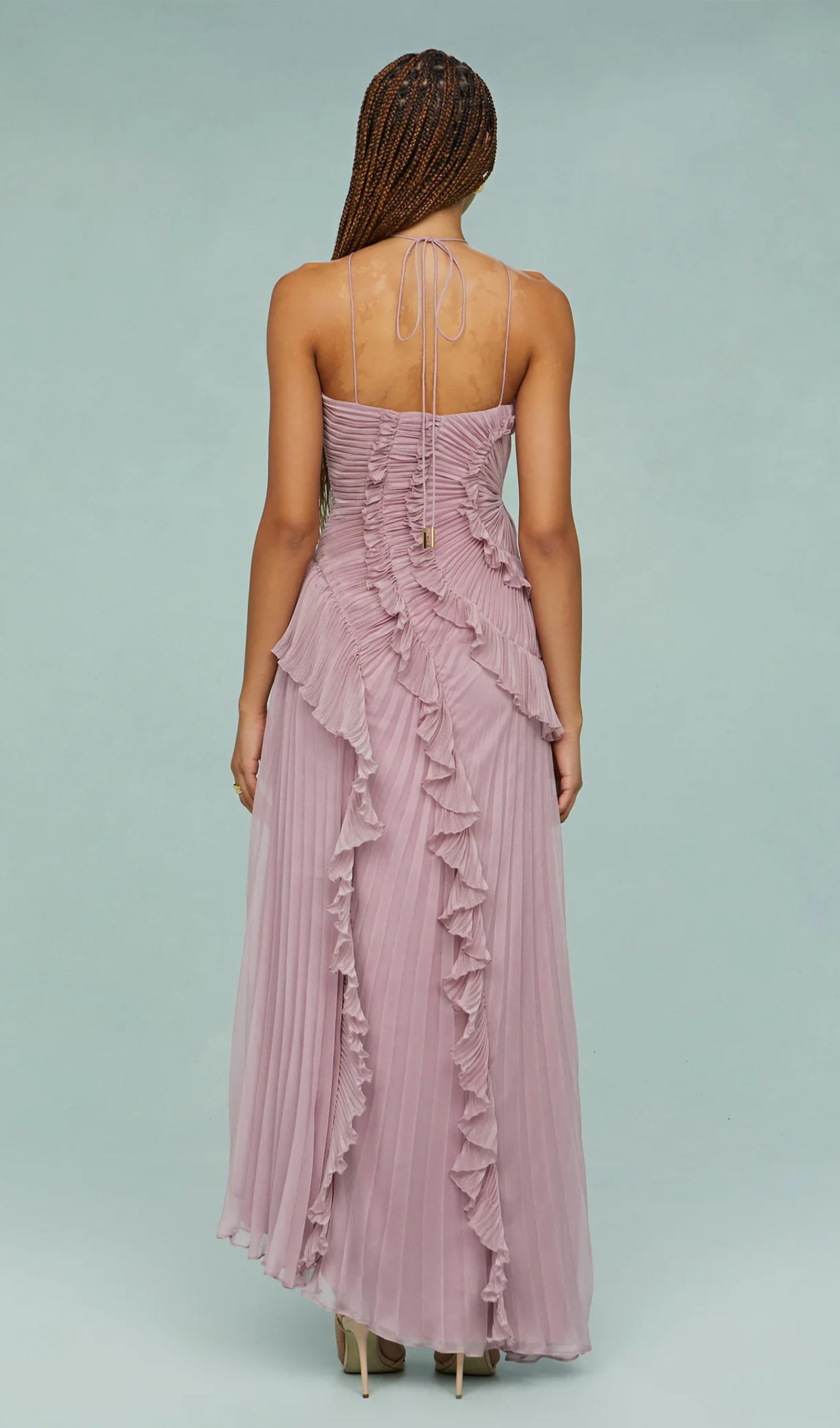 Asymmetry Ruffled Halter Maxi Dress
