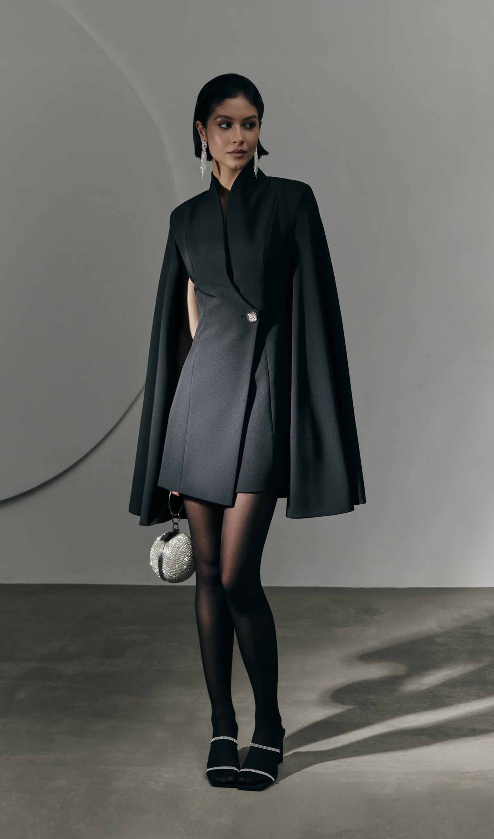 Mini Dress With Flared Sleeves In Black