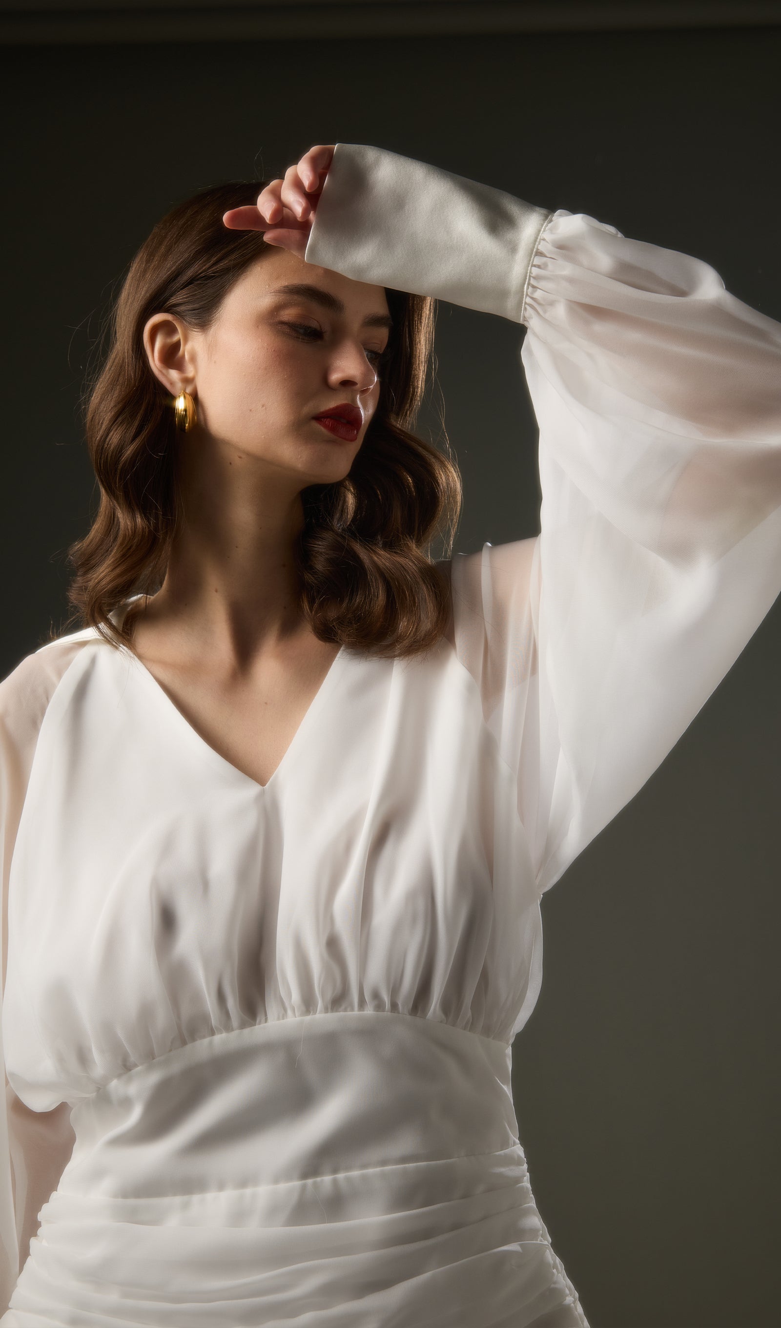 Solid Lantern Sleeve Mini Dress In White