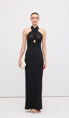 Halter Mesh Maxi Dress In Black