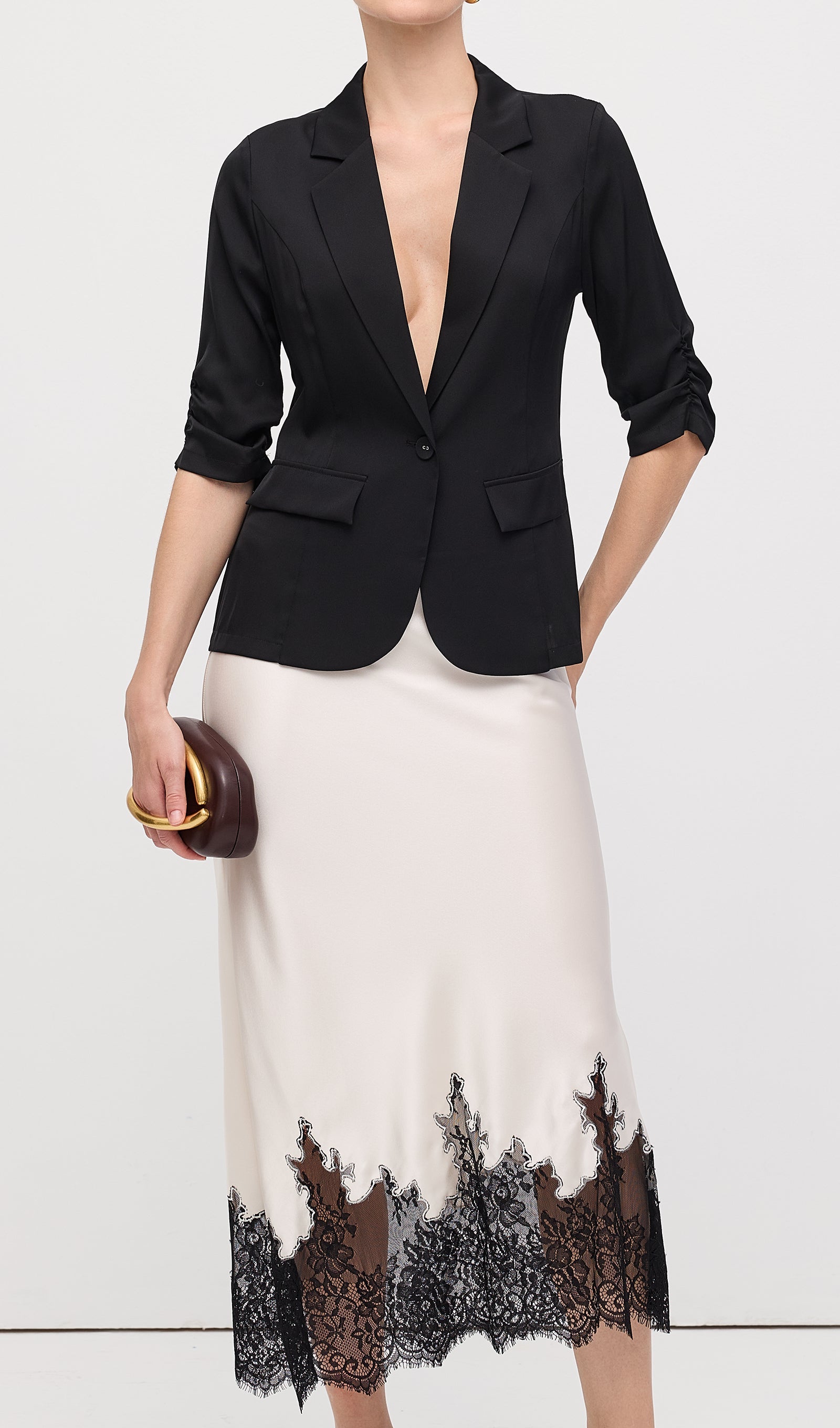 Lace Satin Midi Skirt