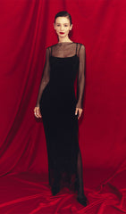 Mesh With Monochrome Lining  Maxi Dress In Black