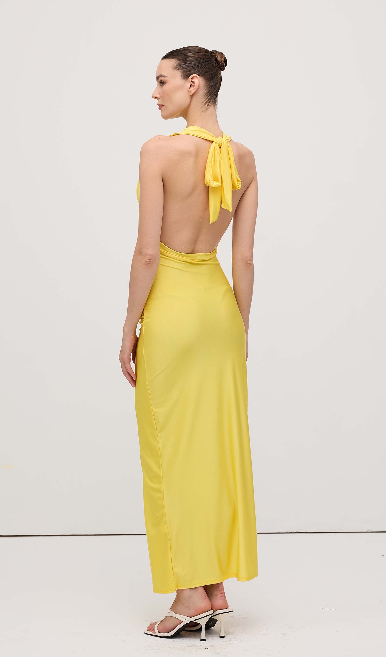 Halter V Neck Slit Midi Dress