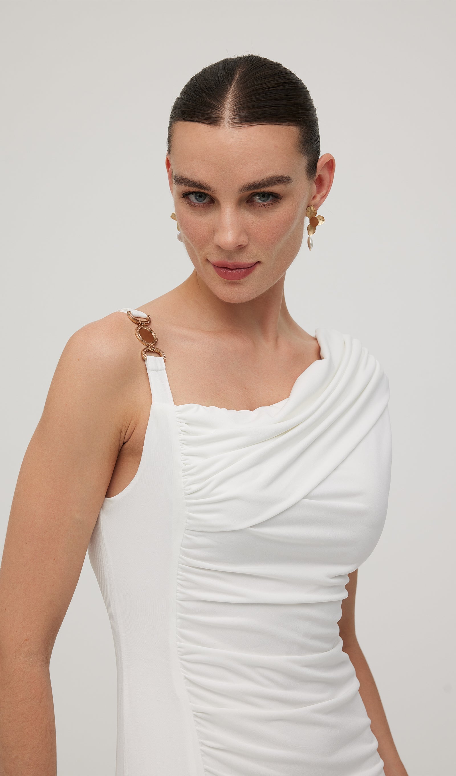 Asymmetric Metallic  Sleeveless Midi Dress