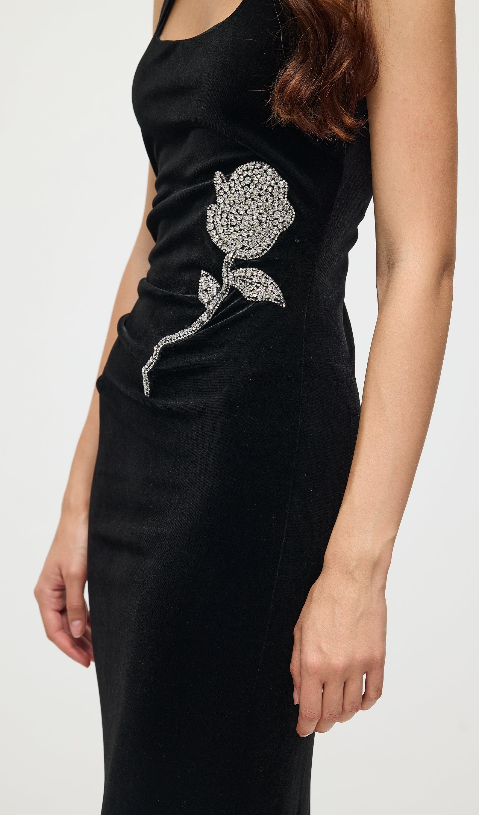 Halter Velvet Embellished Midi Dress