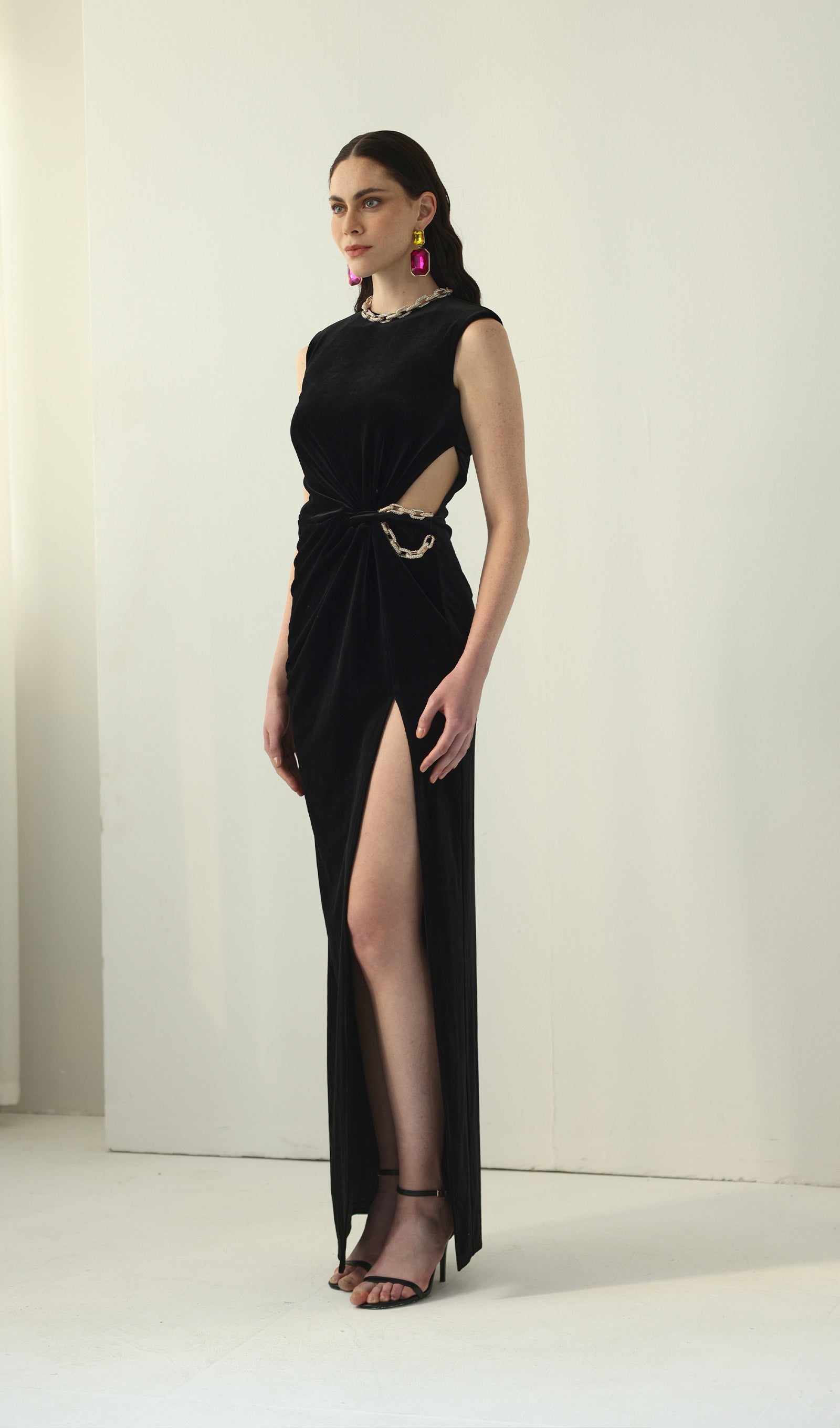 Embellished Velvet Split Maxi Dress