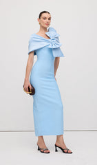 Shawl Strapless Collar Satin Maxi Dress