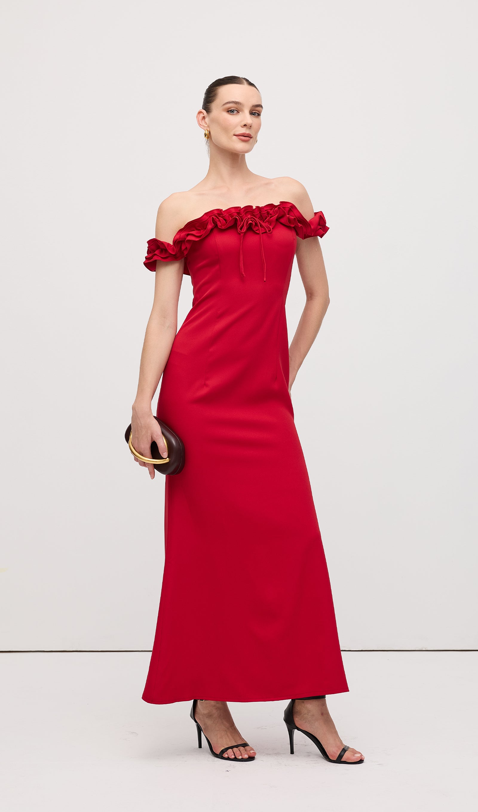 Ruffle Off Shoulder Maxi Dress Red