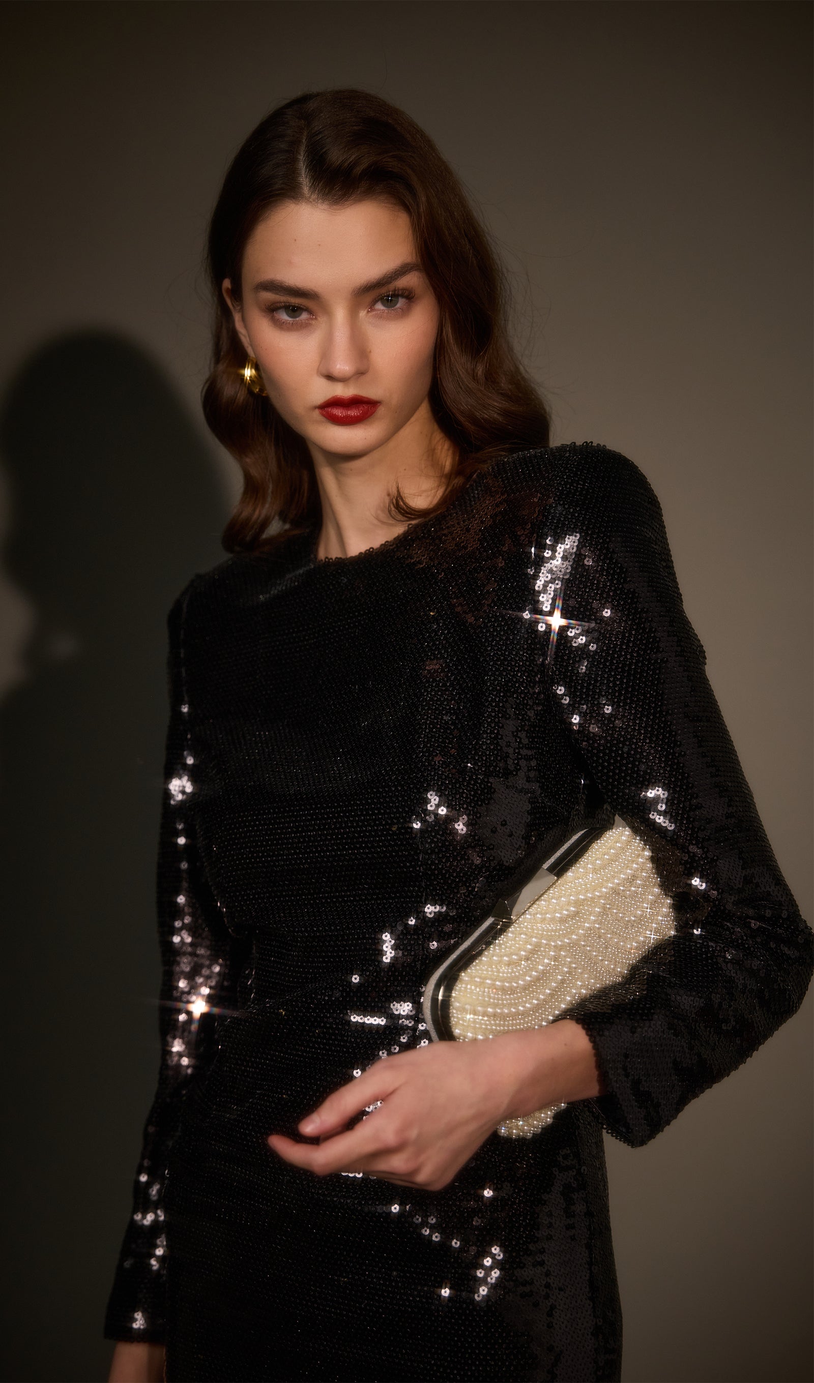 Stretch Sequin Mini Dress In Black