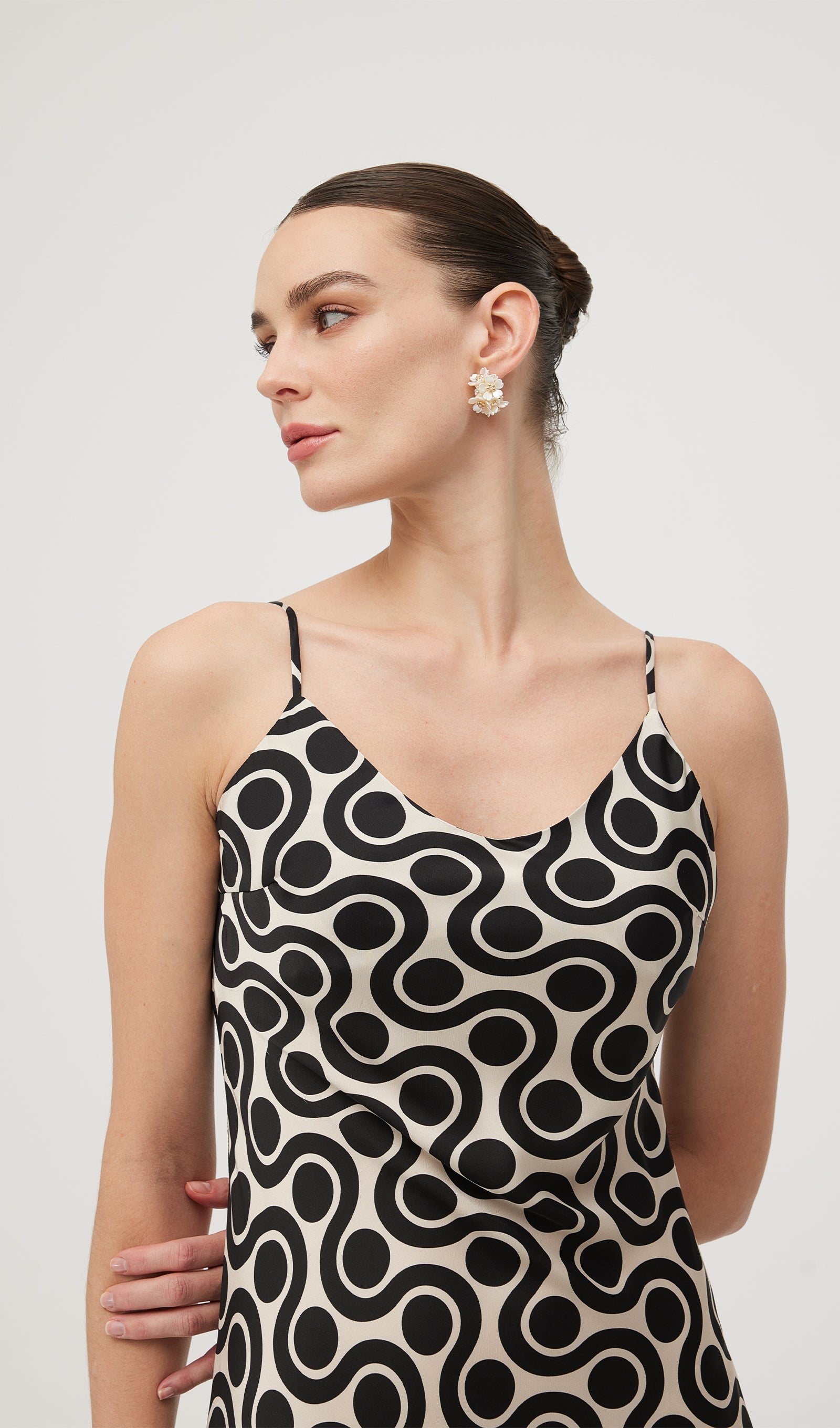 Black White Geometric Print Midi Dress