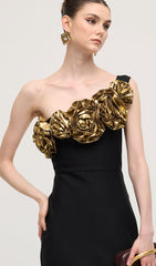 One Shoulder Rose Bodycon Maxi Dress