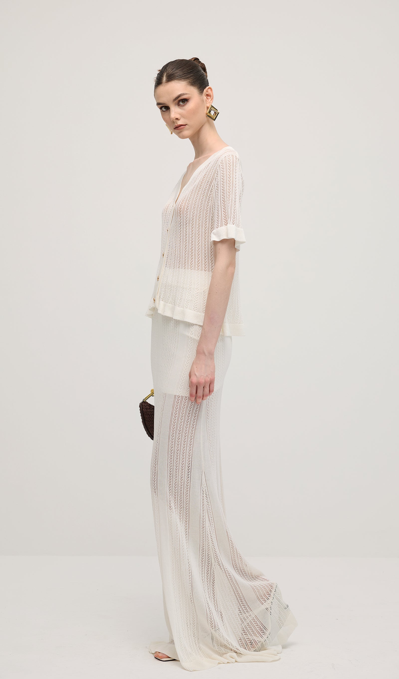 Openwork Jersey Maxi Skirt Sets In White