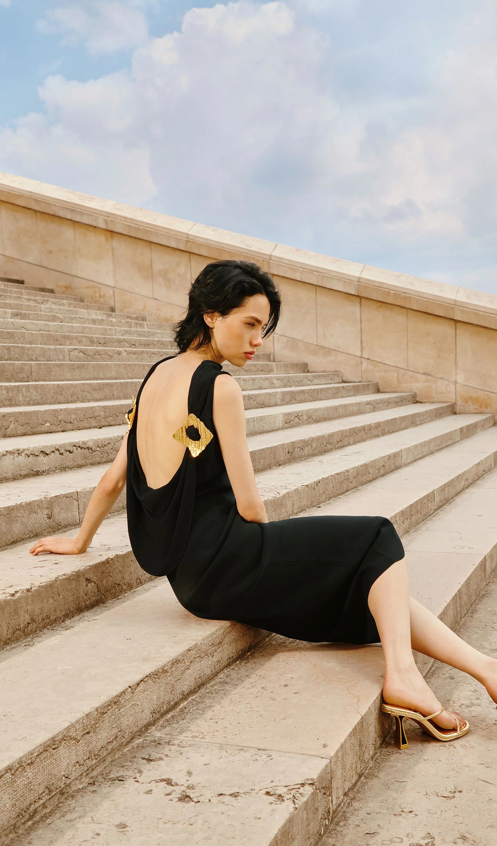 Knit Deep Cowl Back Midi Dress In Black