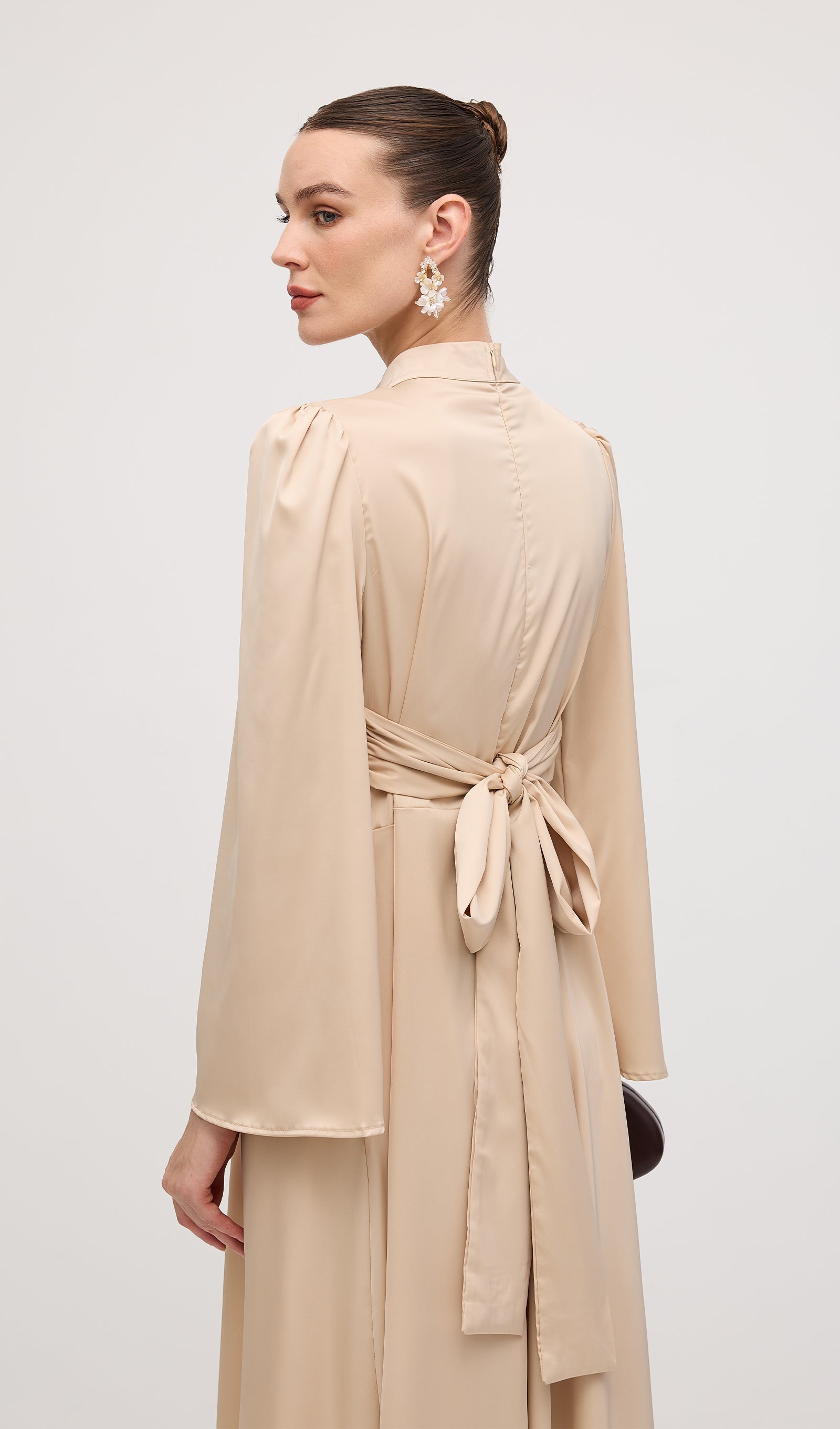 Solid Satin Long Sleeve Maxi Dress