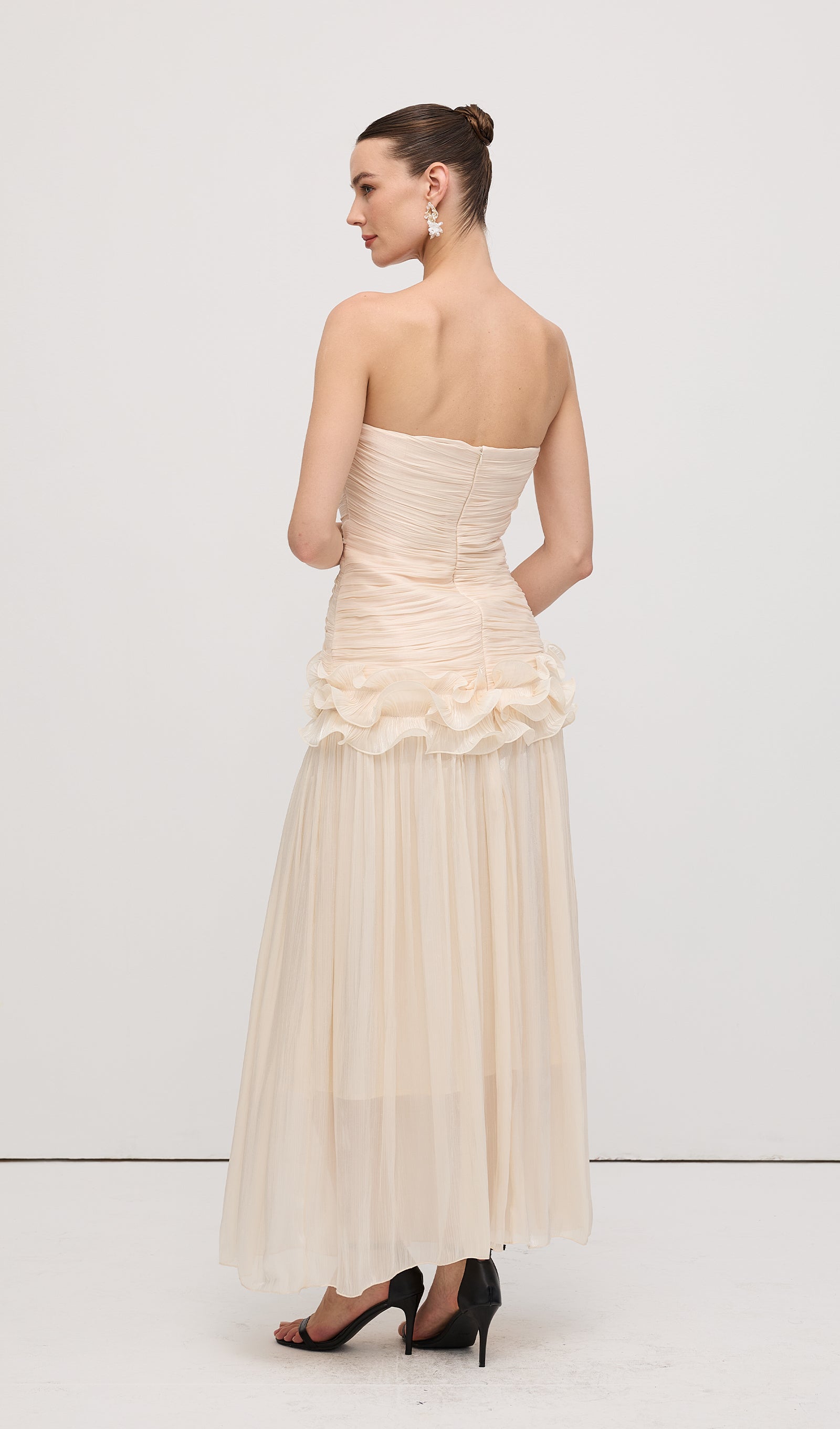 Slim Strapless Ruffle Maxi Dress